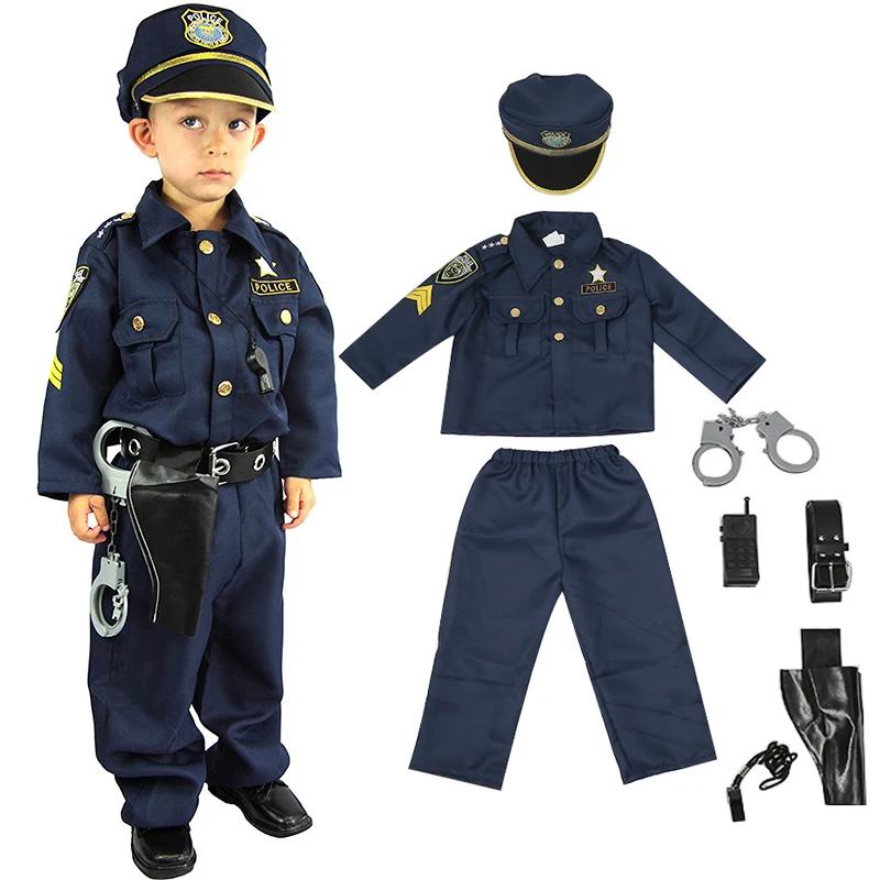 Top Trends: Police Officer Halloween Costume For Kids Boys America Police Set Shirt Pants Hat Belt Whistle Gun Holster Walkie Talkie Cop Set Shoppable Styles