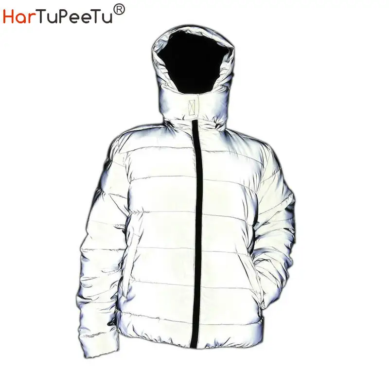 Top Trends: Winter Warm Reflective Jacket Coat Women Men Thick Cotton Padded Outwear Night Jogger Hooded Parka Big Size Hip Hop Streetwear Shoppable Styles