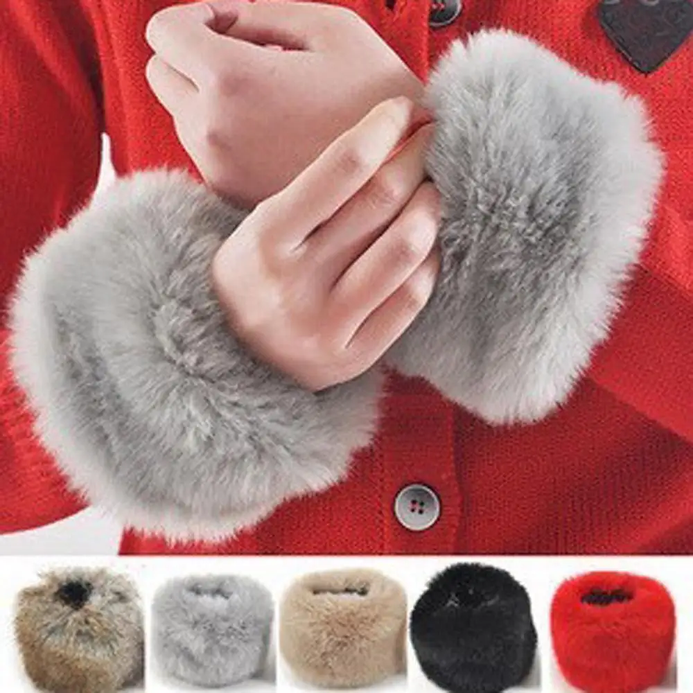 Top Trends: 1 Pair Women Fashion Winter Warm Faux Fur Elastic Wrist Slap On Cuffs Ladies Solid Color Arm Warmer Plush Wrist Protector Shoppable Styles