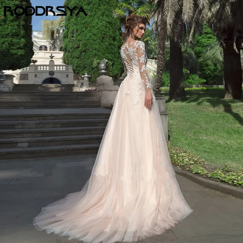 Top Trends: RODDRSYA Wedding Dress Long Sleeves Appliques Bridal Vestido De Noiva Lace Up Button Bride Gown A Line Custom Made Plus Size Shoppable Styles