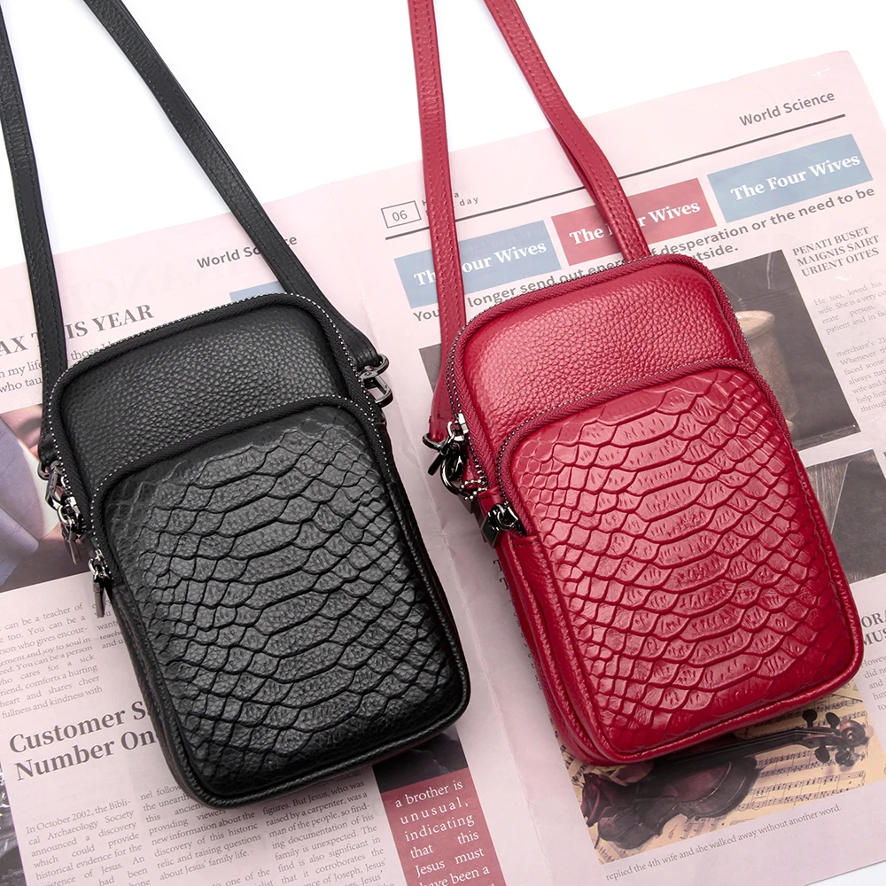 Top Trends: Ellovado Genuine Leather Crocodile Pattern Phone Bag Practical Multi Zipper Crossbody Bags Cell Phone Purse Women Shoulder Bag Shoppable Styles