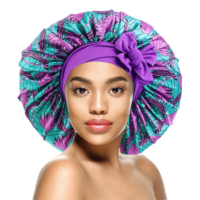 Top Trends: Elastic Band Large Satin Bonnet Sleeping Cap Women African Pattern Ankara Print Hat Adjustable Night Sleep Cap Soft Headcover Shoppable Styles