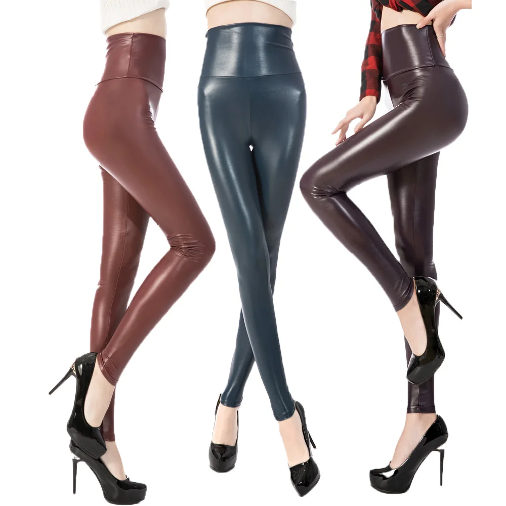 Top Trends: High Waist Skinny Ankle-Length Black Pu Faux Leather Leggings For Women Leggins Stretchy Sexy Fitness Push Up Slim Pants Shoppable Styles