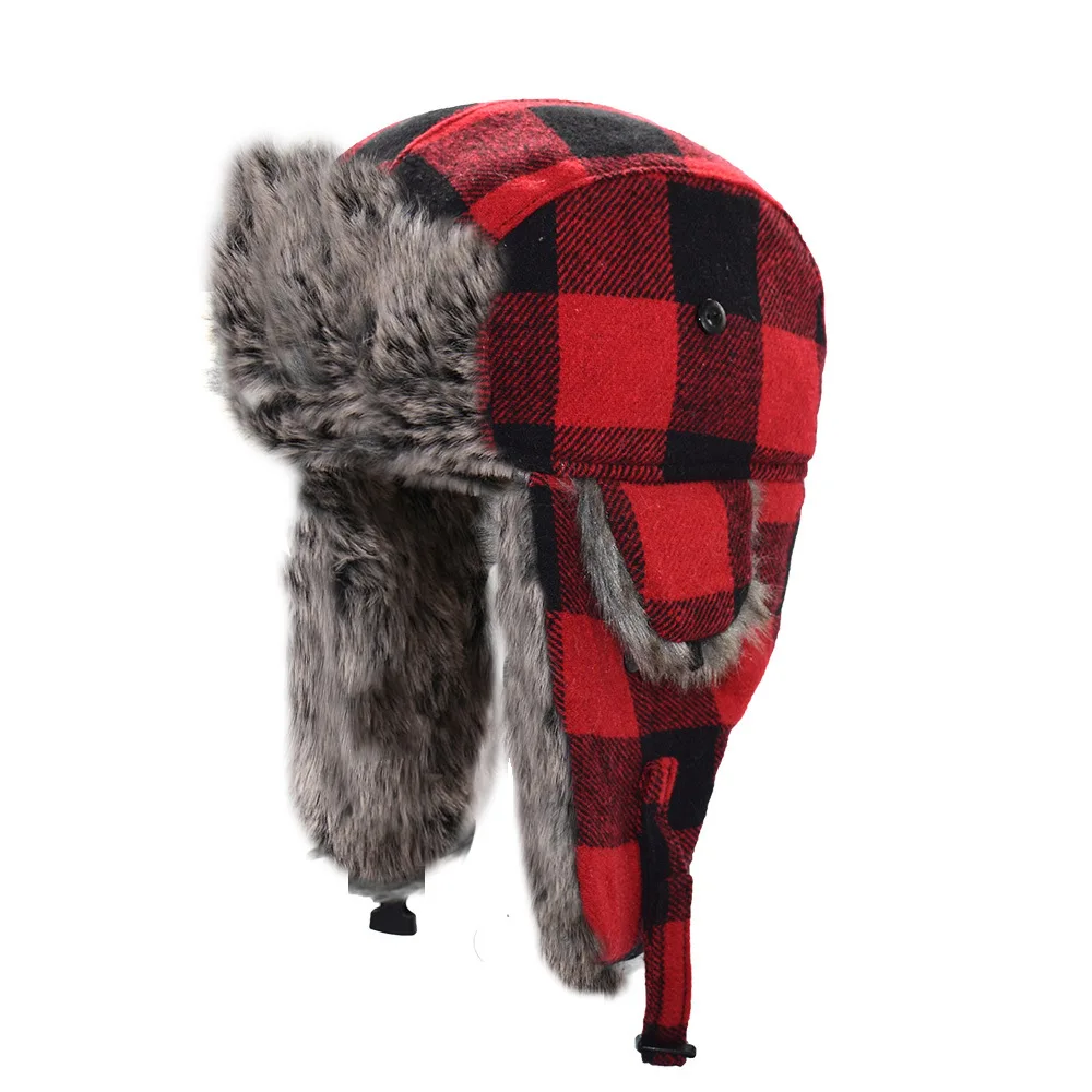 Top Trends: Winter Hats For Mens Bomber Hat Fur Red Warm Earflap Cap Windproof Women Thicker Plaid Russian Ushanka Lei Feng Hat Ski Snow Cap Shoppable Styles