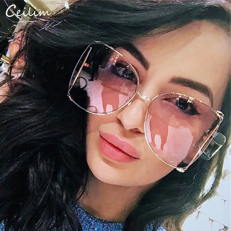 Top Trends: Fashion Oversized Sunglasses Women 2023 Brand Designer Big Square Sun Glasses Pearl Decoration Cat Eye Shades Butterfly Eyewear Shoppable Styles