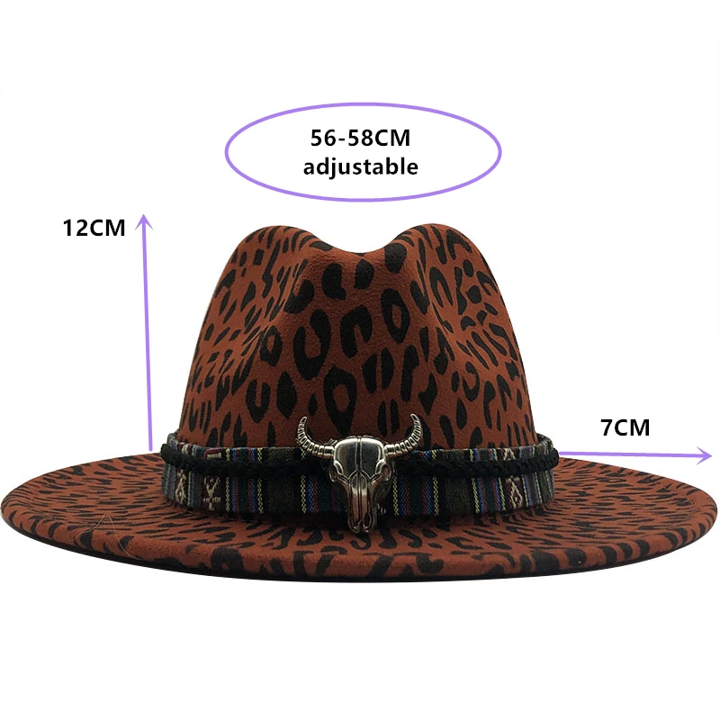 Top Trends: Unisex Flat Brim Wool Felt Jazz Fedora Hats Men Women Leopard Grain Leather Band Decor Trilby Panama Formal Hats 2020 New Shoppable Styles - Image 2