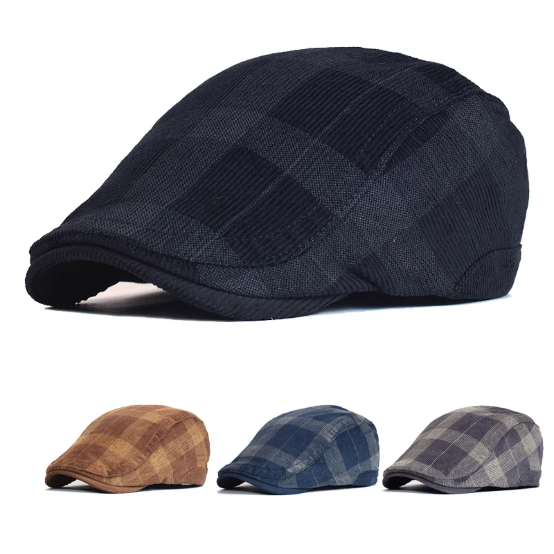 Top Trends: Winter Vintage Plaid Thick Beret Hat Corduroy Newsboy Cap Men Women England Gatsby Retro Hat Driver Flat Cap Shoppable Styles