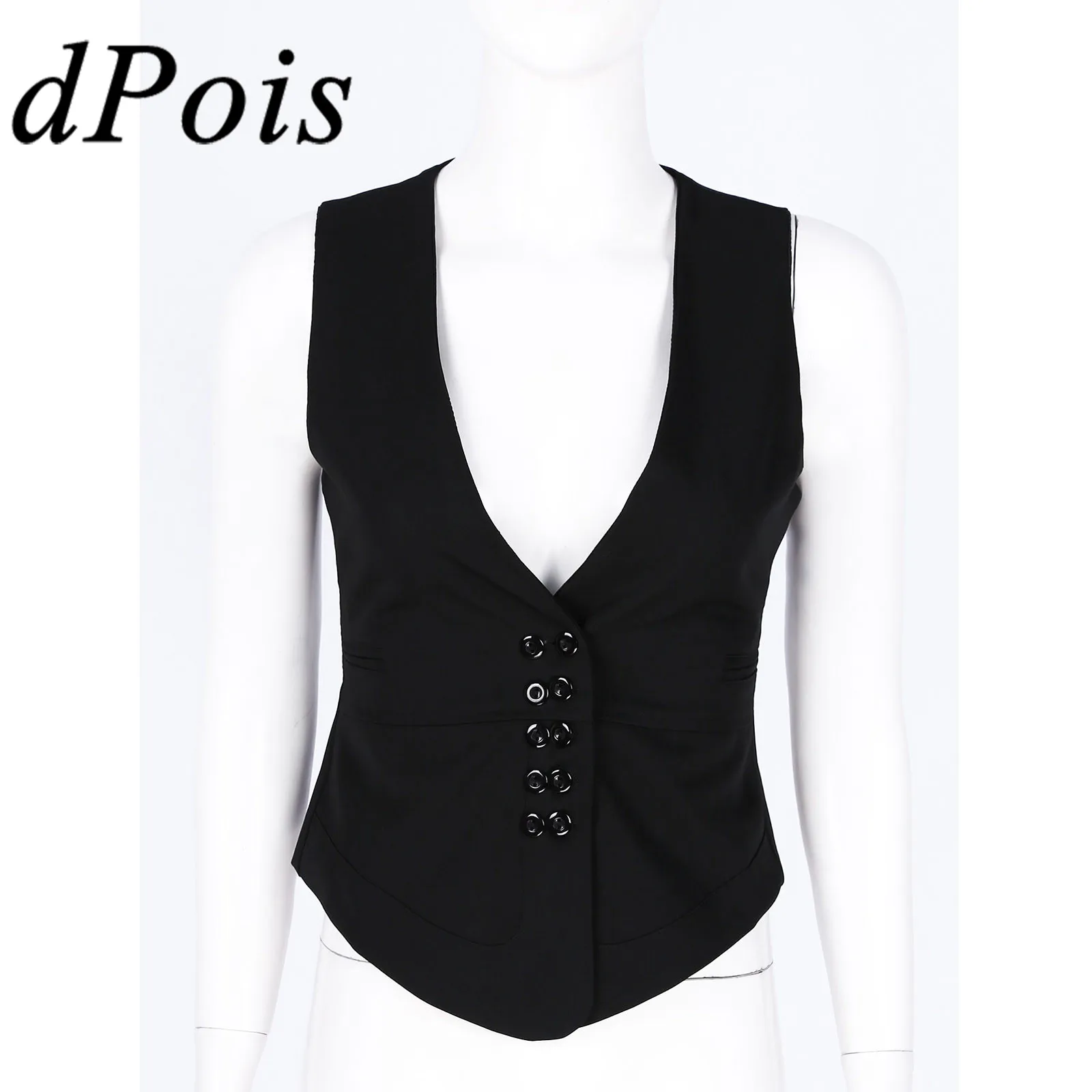 Top Trends: Women&#039;s Suits Vest Elegant OL Ladies Waistcoats V Neck Double Breasted Button Down Sleeveless Vest Fashion Womans Vests Mujer Shoppable Styles