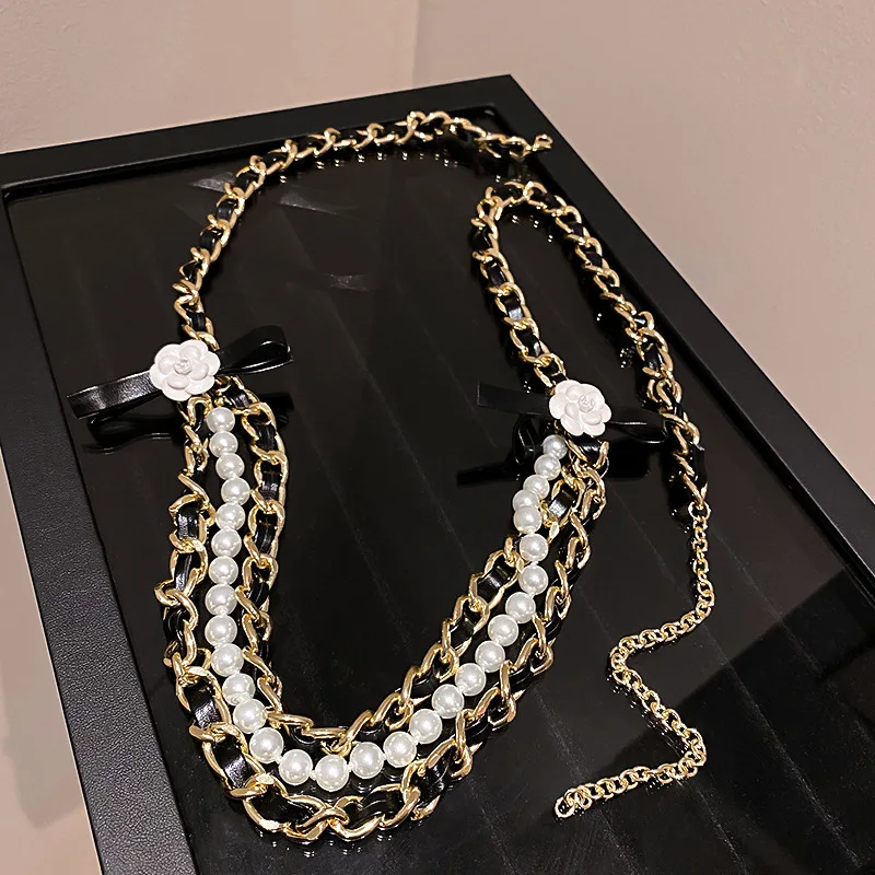 Top Trends: Korea Trendy Waist Chain Camellia Pearl Leather Accessories For Women Party Gift Shoppable Styles - Image 2