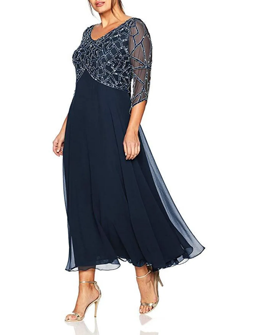 Top Trends: Elegant V Neck Lace Mother Of The Bride Dresses 2022 Long Sleeves Beaded Sequins Top Ankle Length Plus Size Mother ' S Party Dre Shoppable Styles