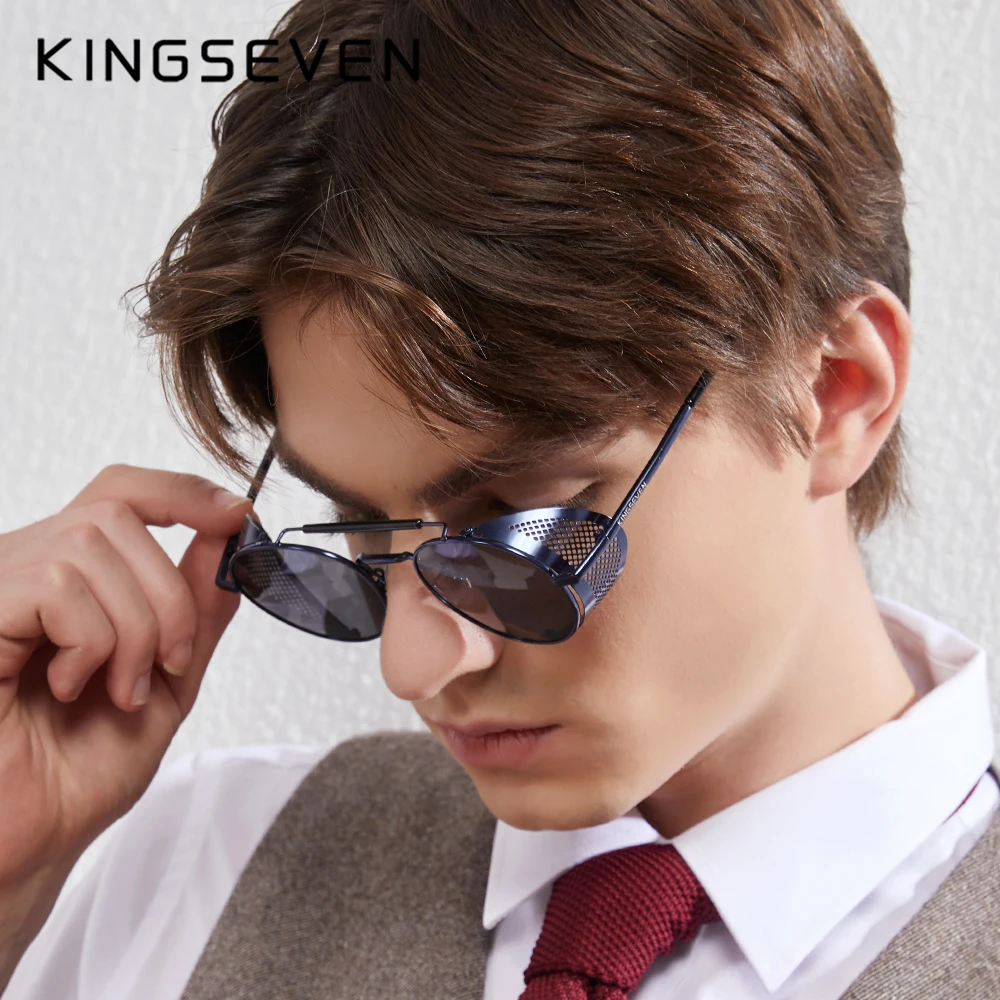 Top Trends: Genuine KINGSEVEN Retro Round Steampunk Sunglasses Men Retro Women Sun Glasses Shades Vintage Travel Eyewear Gafas De Sol 7550 Shoppable Styles - Image 5