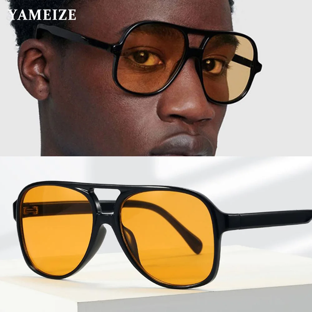 Top Trends: YAMEIZE Retro Pilot Sunglasses Women Men's Glasses Vintage Oversized Male Eyeglasses Yellow Lens Driving Oculos De Sol Masculino Shoppable Styles