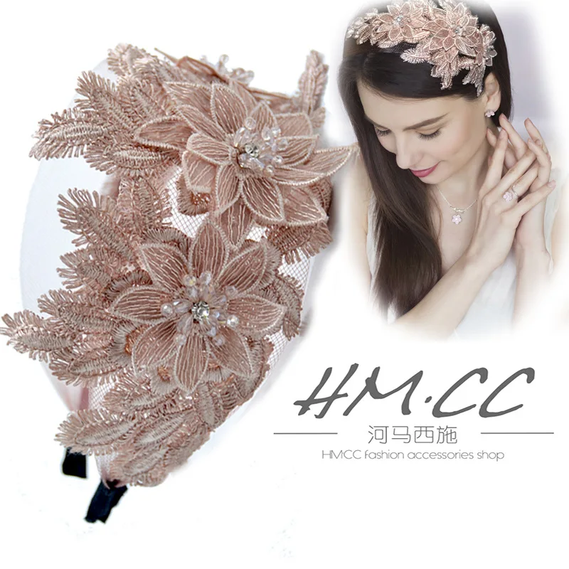 Top Trends: Lace Embroidery Crystal Flower Headbands For Women Hairbands Sequin Katyusha Hair Accessories Wide Hairband For Girls Headband Shoppable Styles