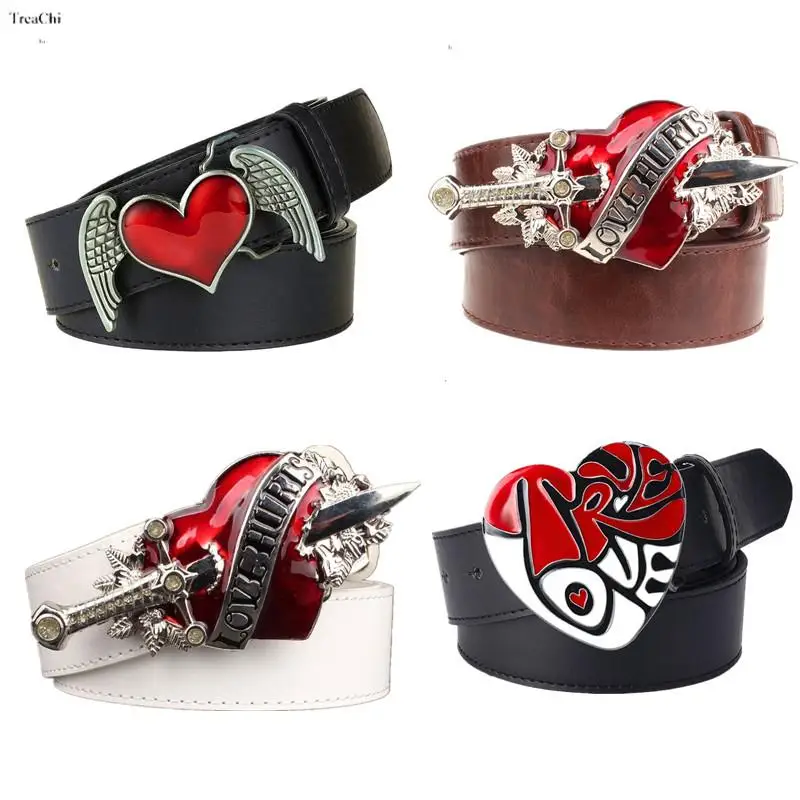 Top Trends: High Fashion Leather Belt Arrow Heart Love Metal Buckle Waistband Jeans Belts For Women &amp; Man Decorative Rock Hip Hop Shoppable Styles