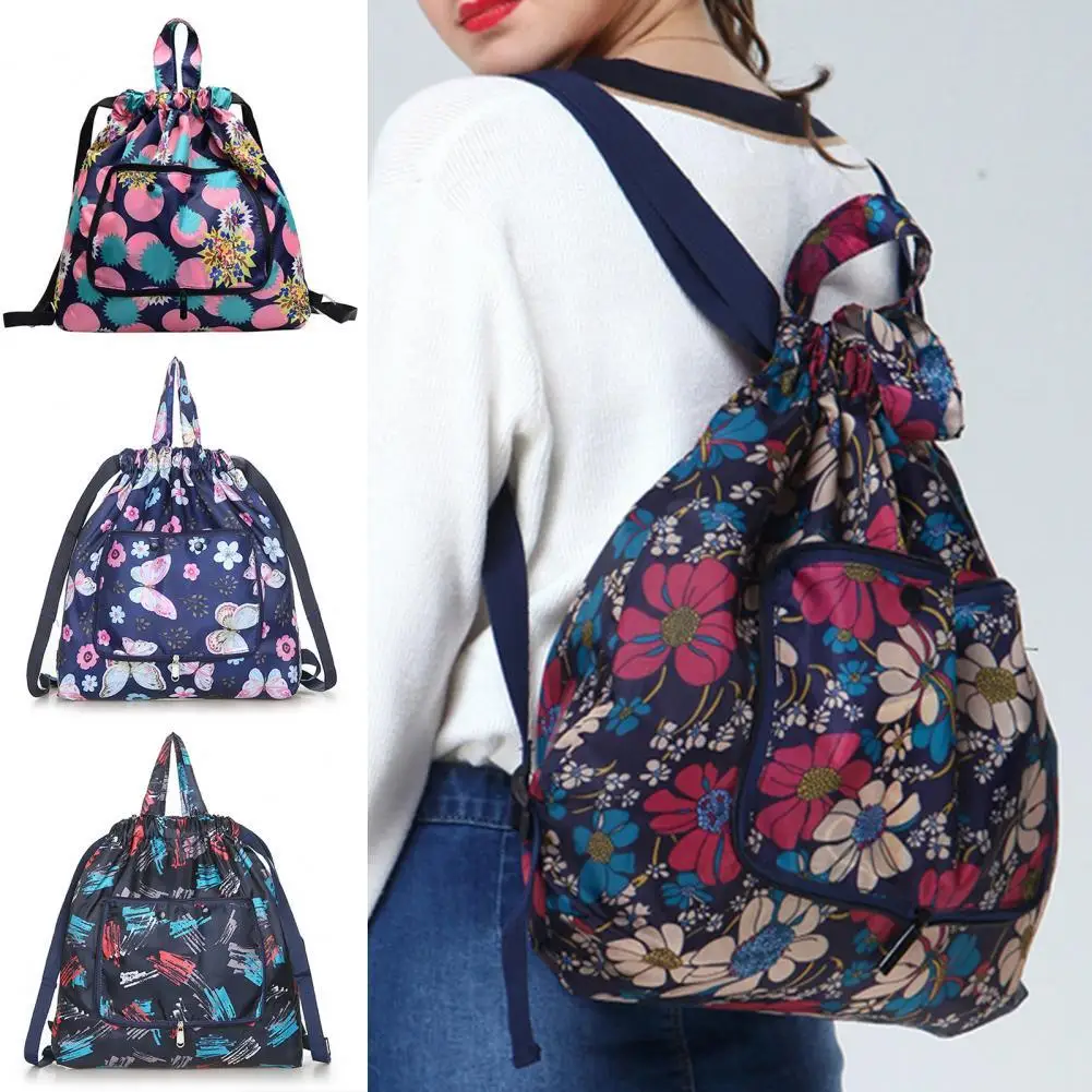 Top Trends: Hot Sales Foldable Flower Printing Nylon Drawcord Waterproof Large Capacity Shopping Backpack Women&#039;s Leisure Portable Travel Shoppable Styles