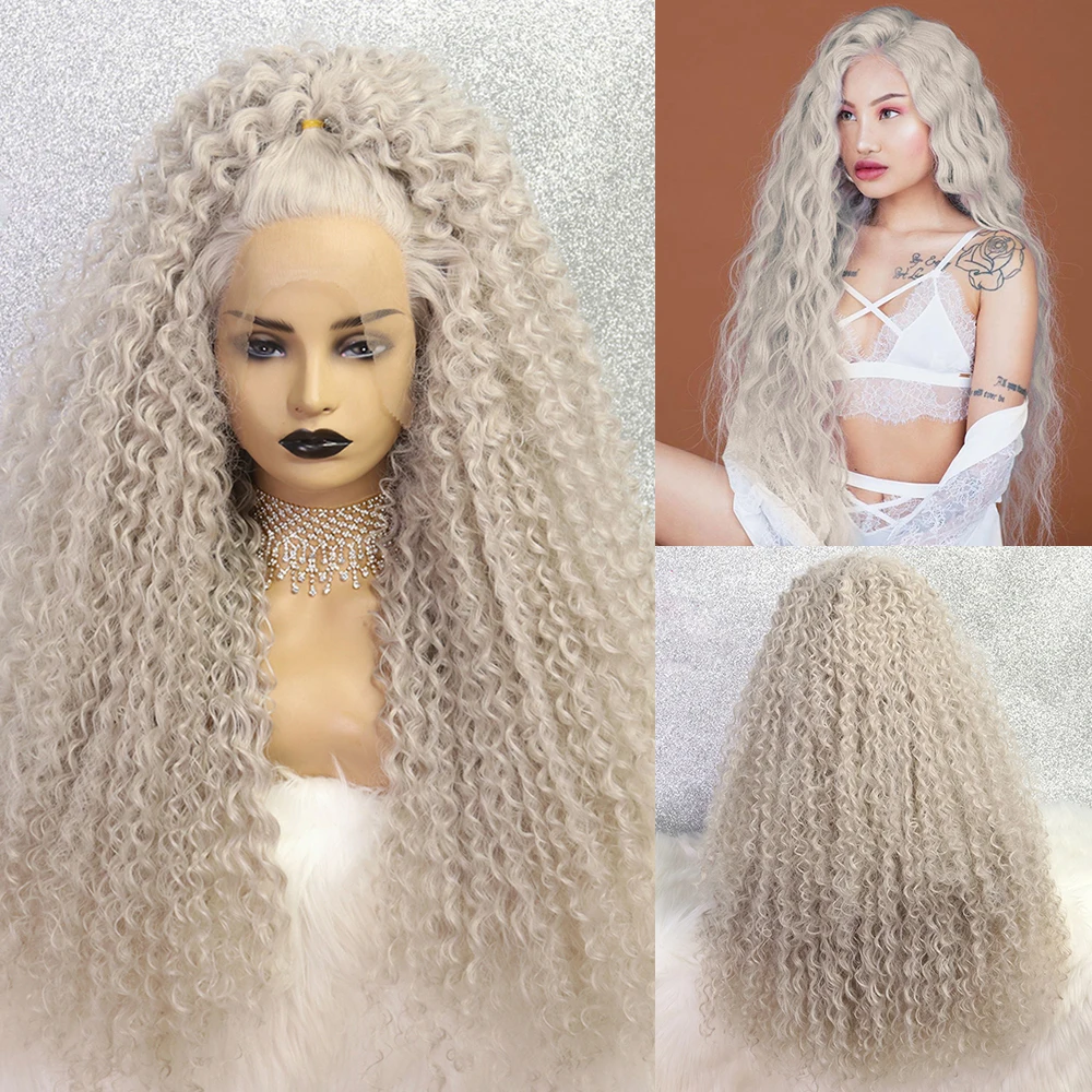 Top Trends: Drag Queen Synthetic Transparent Lace Front Wig Grey Lace Wig Hot Pink Afro Kinky Curly Drag Queen Cosplay Wigs For Black Women Shoppable Styles