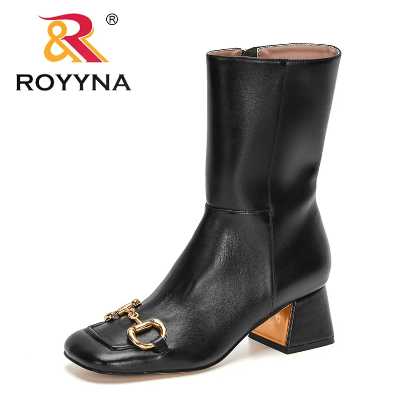 Top Trends: ROYYNA 2022 New Designers Metal Buckle Autumn Winter Shoes Woman Spuare Toe Block Heels Ankle Boots Female Botas Comfortable Shoppable Styles