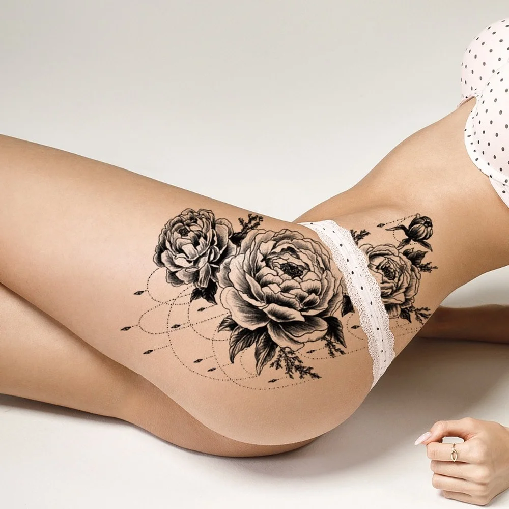 Top Trends: Waterproof Tattoo Stickers For Women Dark Sexy Flower Temporary Tattoos Realistic Fake Black Rose Fox Geisha Mask Body Tattoos Shoppable Styles