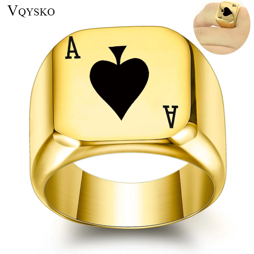 Top Trends: Custom Punk Gothic Poker Ring For Men Vintage Stainless Steel Spades Ace Stamp Signet Lucky Finger Jewelry Accessories Wholesale Shoppable Styles