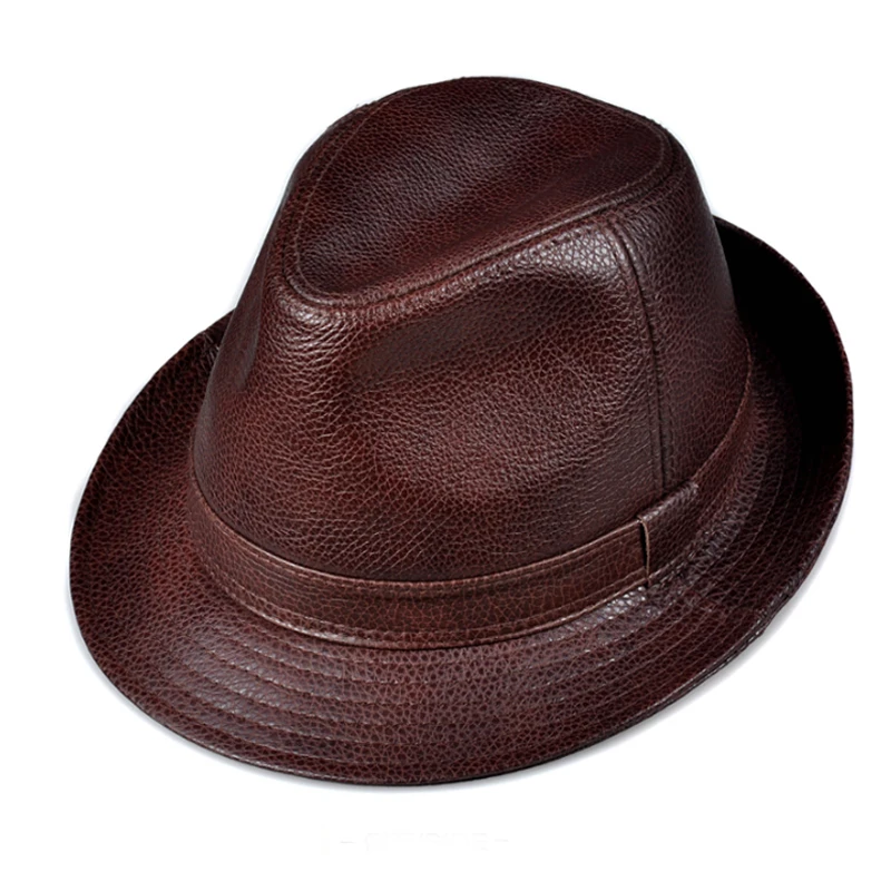 Top Trends: New 2024 Man High Quality Genuine Leather Jazz Fedora Gentleman Cow Skin Short Brim Black / Brown Top Hat Male Shows Topper Shoppable Styles