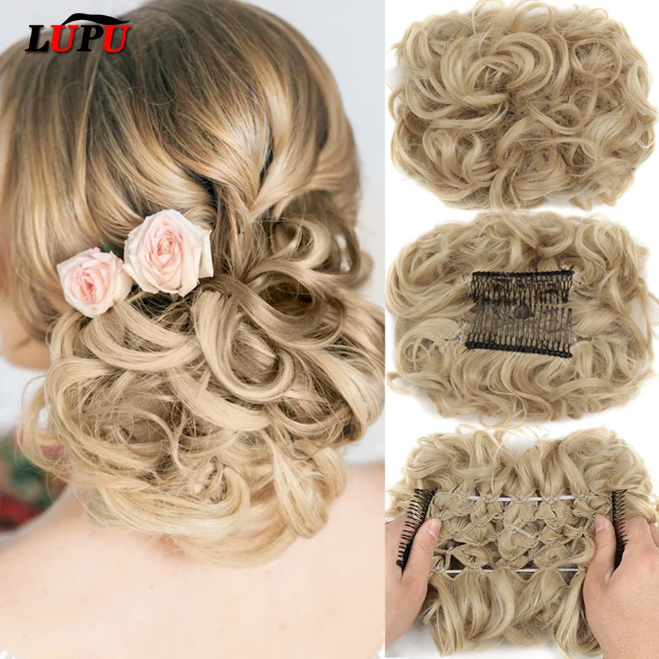 Top Trends: LUPU Synthetic Hair Bun Comb Clip In Messy Curly Chignon Elastic Band Scrunchies Hair Pieces Extension For Women Black Brown Shoppable Styles