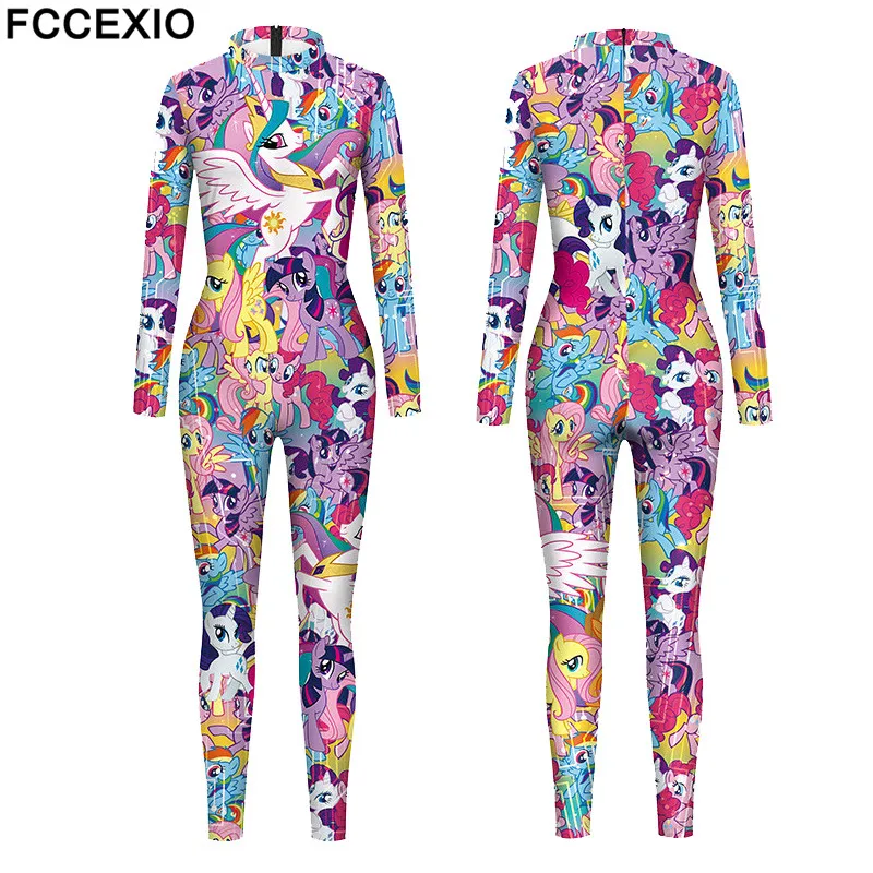 Top Trends: FCCEXIO Female Rainbow Unicorn Print Sexy Bodysuits Women Back Zipper Party Slim Jumpsuits New Skinny Long Rompers Shoppable Styles