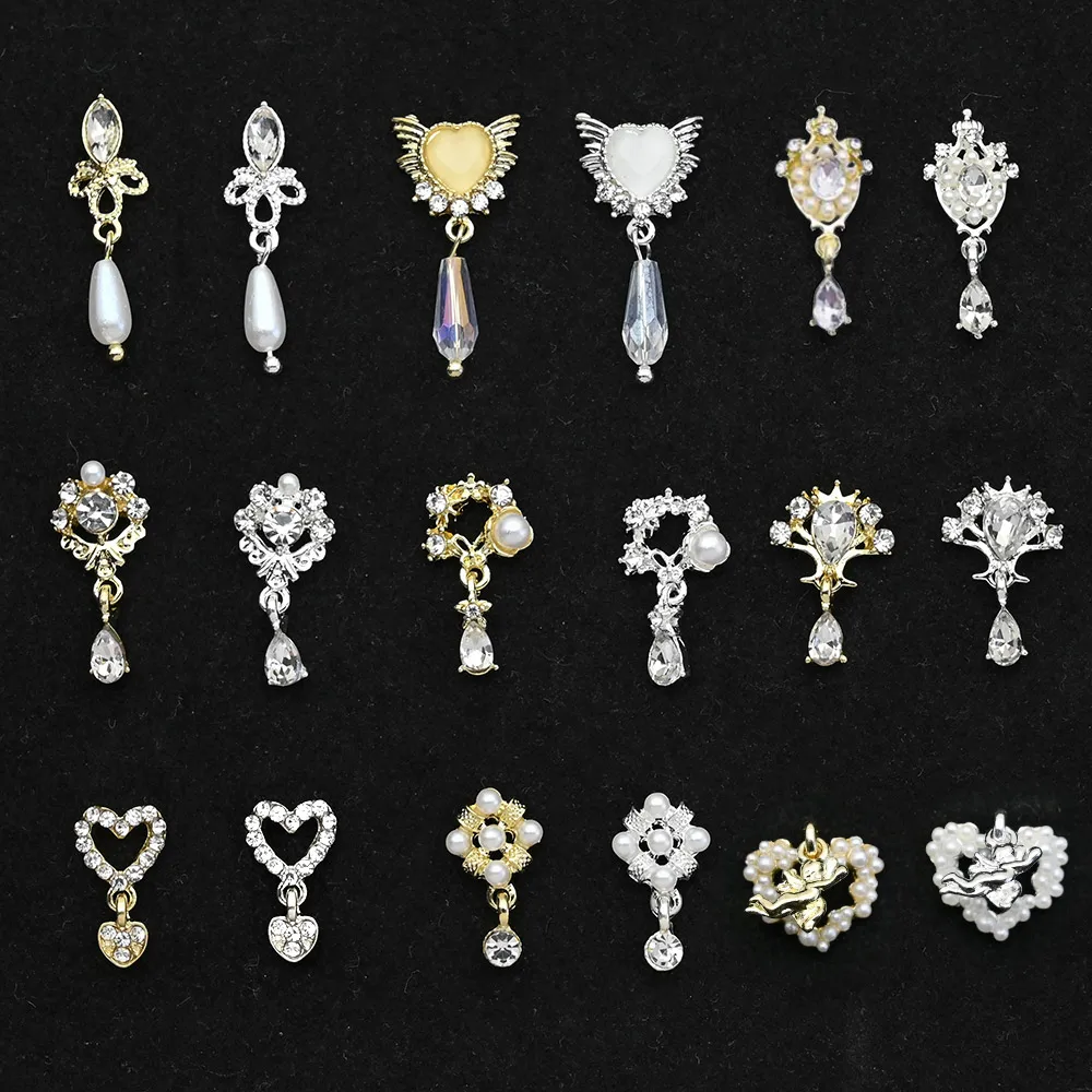 Top Trends: 10Pcs 3D Dangle Nail Charms, Nail Jewelry Rhinestones / Heart Pearl Crystal Gems Decorations, Mixed Shape Metal Luxury Nail Alloy # Shoppable Styles