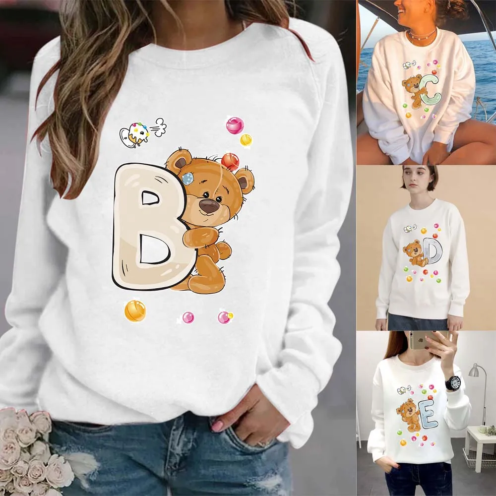 Top Trends: Pullovers Spring And Autumn New Round Neck Sweatshirt Women&#039;s Sweatshirts O-Neck Cute Bear Letter Print Basic Pullover Shoppable Styles