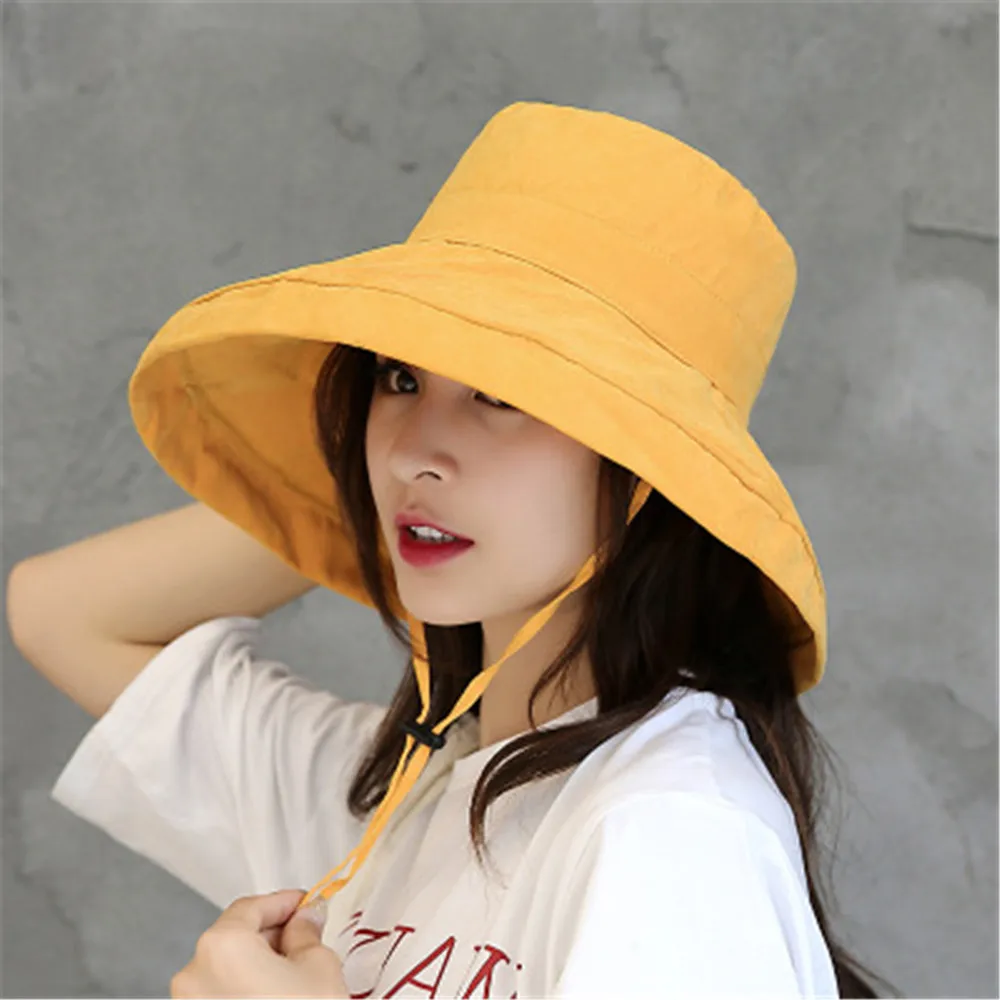 Top Trends: 1Pc Summer Big Brim Sun Hat For Female Seaside Sun Protection UV Beach Cap Japanese Wild Fisherman Hat With Windproof Rope Gifts Shoppable Styles - Image 2