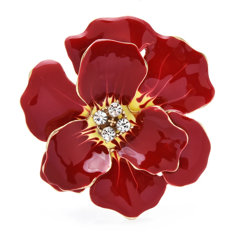 Top Trends: Wuli&baby Big Red Blue Enamel Flower Brooches For Women Lady Rhinestone Beauty Plants Casual Party Brooch Pin Gifts Shoppable Styles