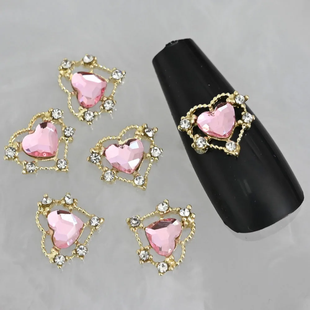 Top Trends: 10pcs Loving Heart Nail Decorations Valentine&#039;s Day Luxury Diamond Gilding Charms Glitter Hearts Shape Rhinestones Nail Supplies Shoppable Styles