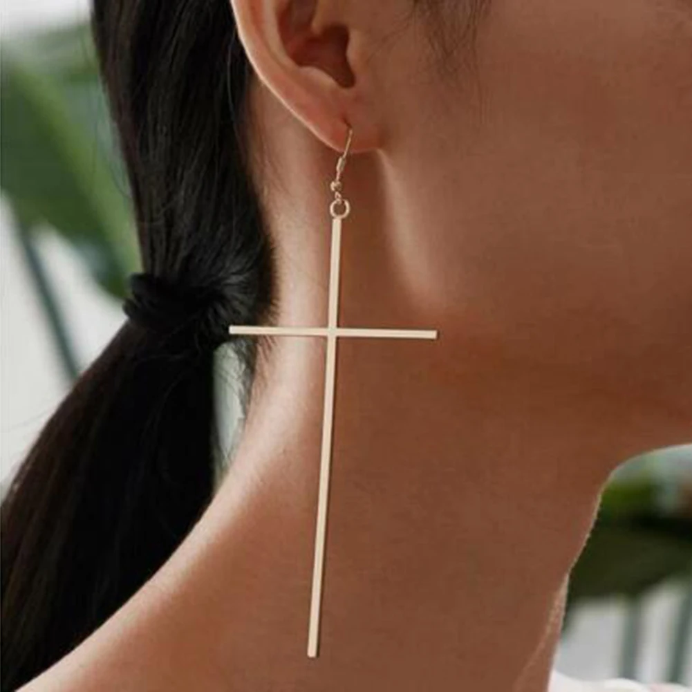 Top Trends: Ethnic Big Cross Long Earrings For Women Gold Color Drop Earrings Jewelry Dropshipping Bijoux Ethnique Femmes Shoppable Styles