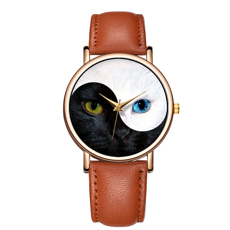 Top Trends: Women Watches Leather Band Cat Eyes Vintage Simple Ladies Quartz Wrist Watch Top Brand Luxury Fashion Clock Saat Montre Femme Shoppable Styles - Image 3