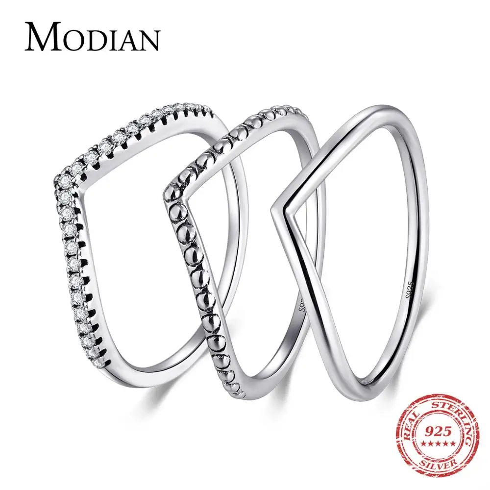 Top Trends: Modian 3 Style Real 925 Sterling Silver Stackable Simple Ring Clear CZ Fashion Instagram Jewelry For Women Couple Gift Rings Shoppable Styles