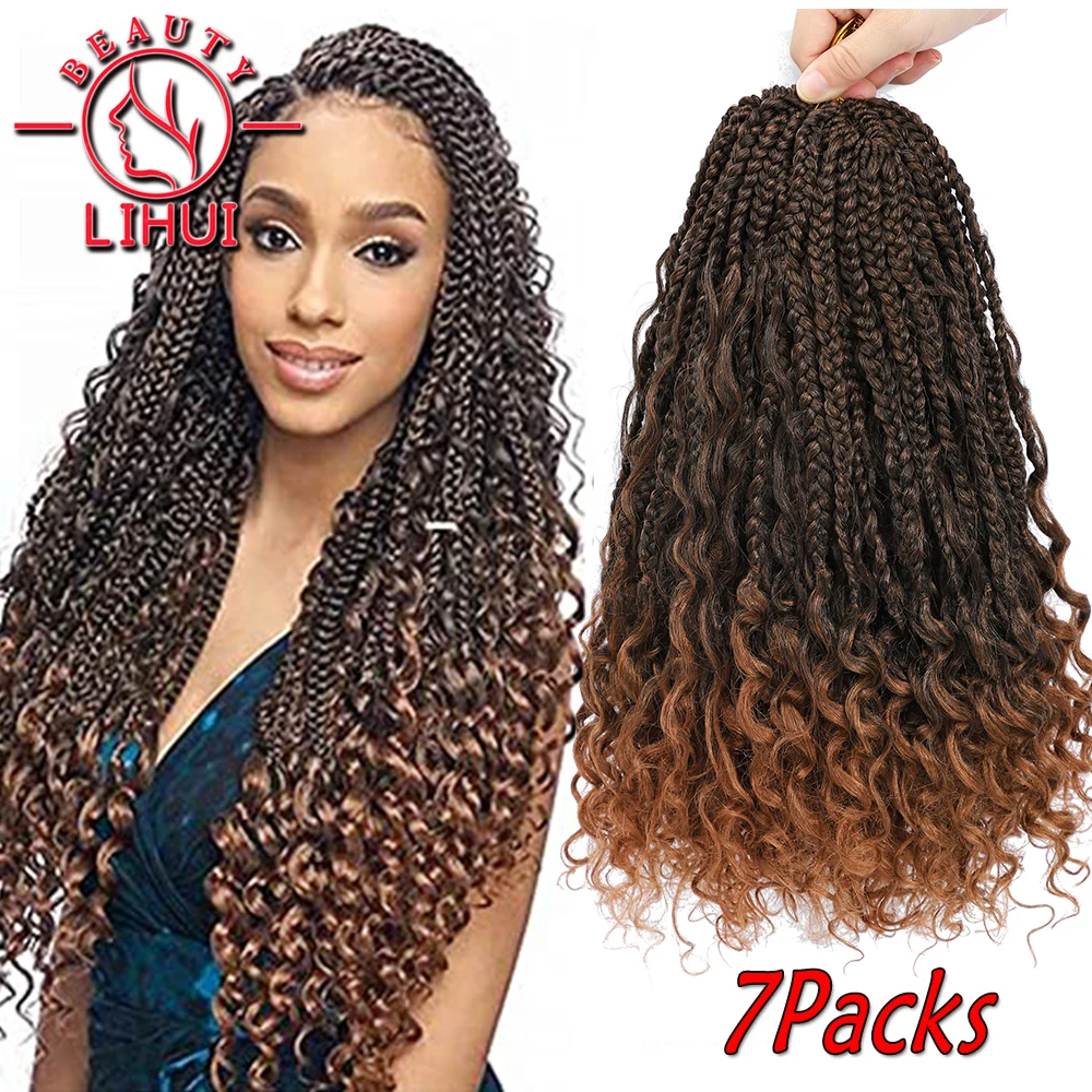 Top Trends: Box Braids Crochet Hair 14 Inch 3X Goddess Box Braids Crochet Braids With Curly Ends Ombre Synthetic Braiding Hair 7Packs Shoppable Styles