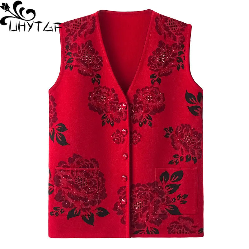 Top Trends: UHYTGF Women Vest Fashion Flower Beaded Knitted Spring Autumn Vest Waistcoat Casual Warm Women&#039;s Sleeveless Jacket Big Size 737 Shoppable Styles