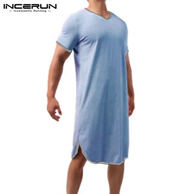 Top Trends: INCERUN Men Patchwork Sleep Robes Summer Short Sleeve V Neck Homewear Man Loose Comfy Bathrobes Casual Solid Nightgown Plus Size Shoppable Styles