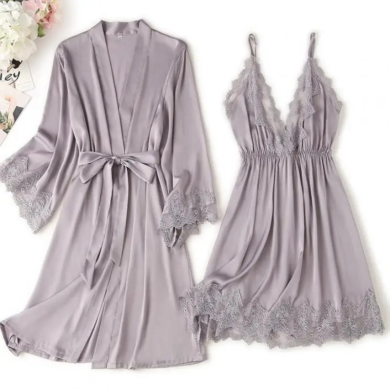 Top Trends: Lace Trim Sexy Wedding Lady Robe Suit Loose Satin Bride Bridesmaid Kimono Bathrobe Gown Mini Sleepwear Rayon Intimate Lingerie Shoppable Styles