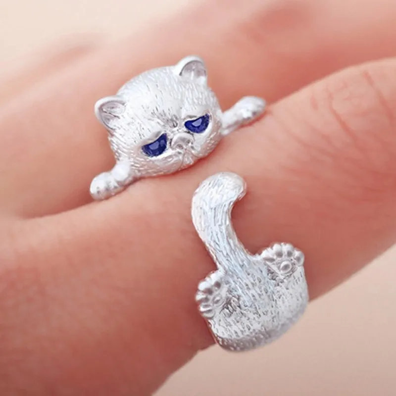 Top Trends: Ring For Men Women Japanese Style Cute Cat Ring Simplicity Fashion Jewelry Gifts Blue Rhinestone Eyes Dog Rings Shoppable Styles