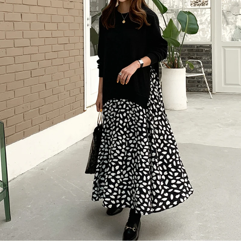 Top Trends: 2023 Autumn Women Dress Plus Size 5XL Ladies Vestidos Long Sleeve T-Shirt Dress Patchwork Dress Cotton Print Robe Fake Two Piece Shoppable Styles