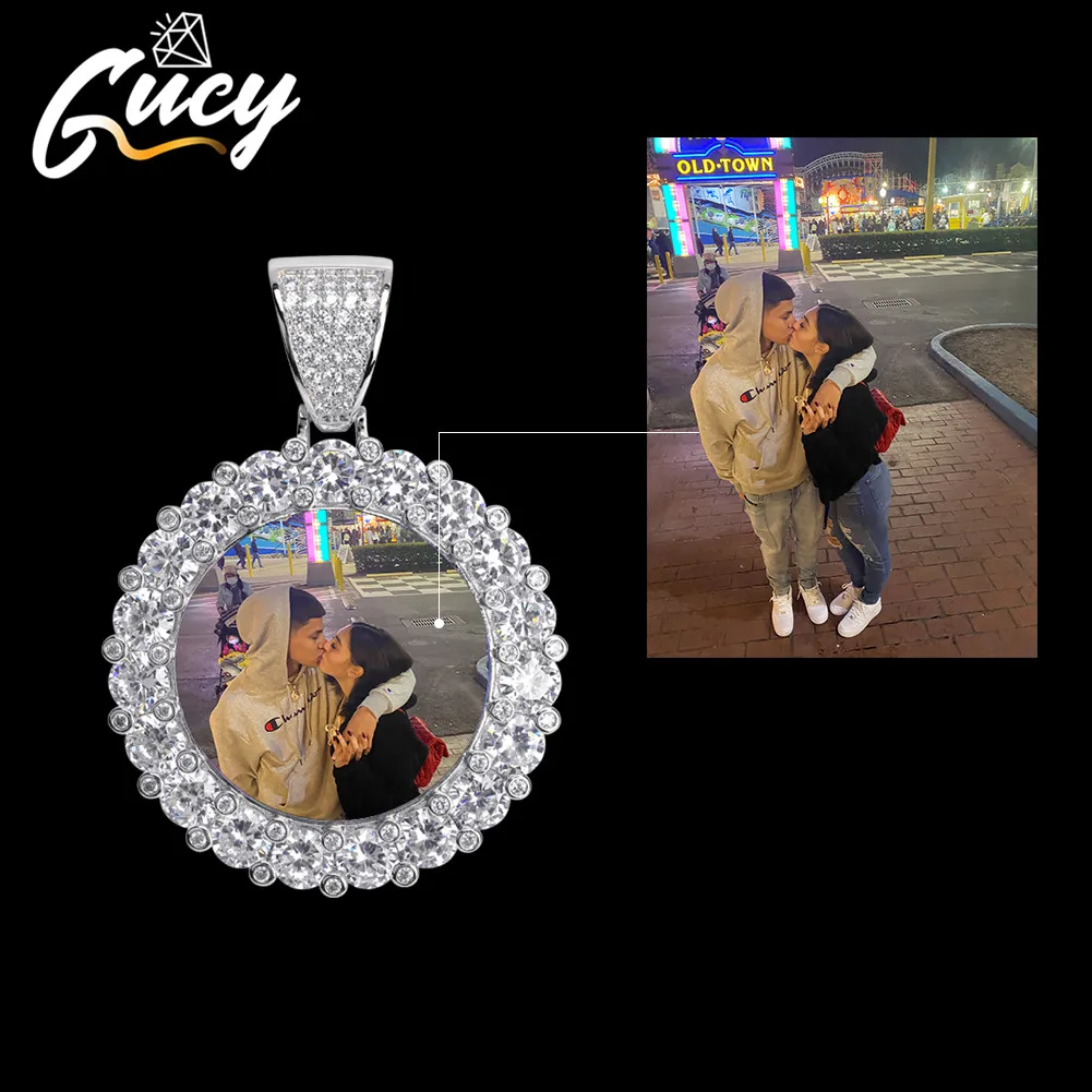 Top Trends: GUCY New Custom Photo Roundness Solid Back Pendant & Necklace With Tennis Chain Cubic Zircon Men's Hip Hop Jewelry Shoppable Styles