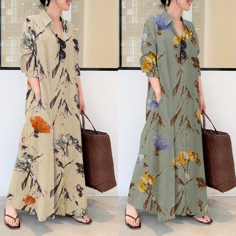 Top Trends: Elegant Printed Shirt Dress Women&#039;s Autumn Sundress ZANZEA Casual Long Sleeve Maxi Vestido Female Lapel Button Robe Shoppable Styles