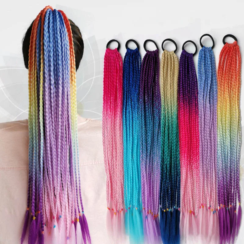 Top Trends: Hair Color Gradient Dirty Braided Ponytail Women Elastic Hair Band Rubber Band Hair Accessories Wig Headband 60cm Shoppable Styles