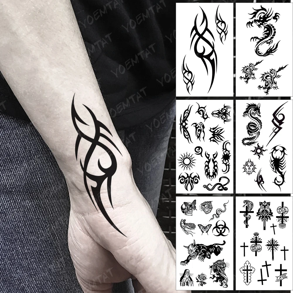 Top Trends: Waterproof Temporary Tattoo Sticker Dark Dragon Flash Tatoo Maori Tribal Totem Arm Wrist Fake Tatto For Body Art Women Men Shoppable Styles