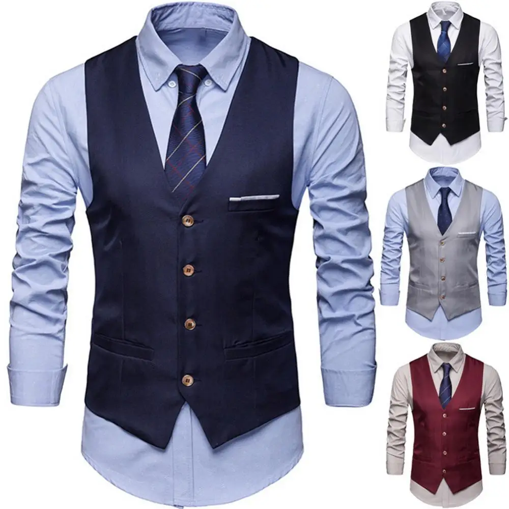 Top Trends: Fashion Formal Men Vest Solid Color Suit Vest Single Breasted Business Waistcoat Shoppable Styles