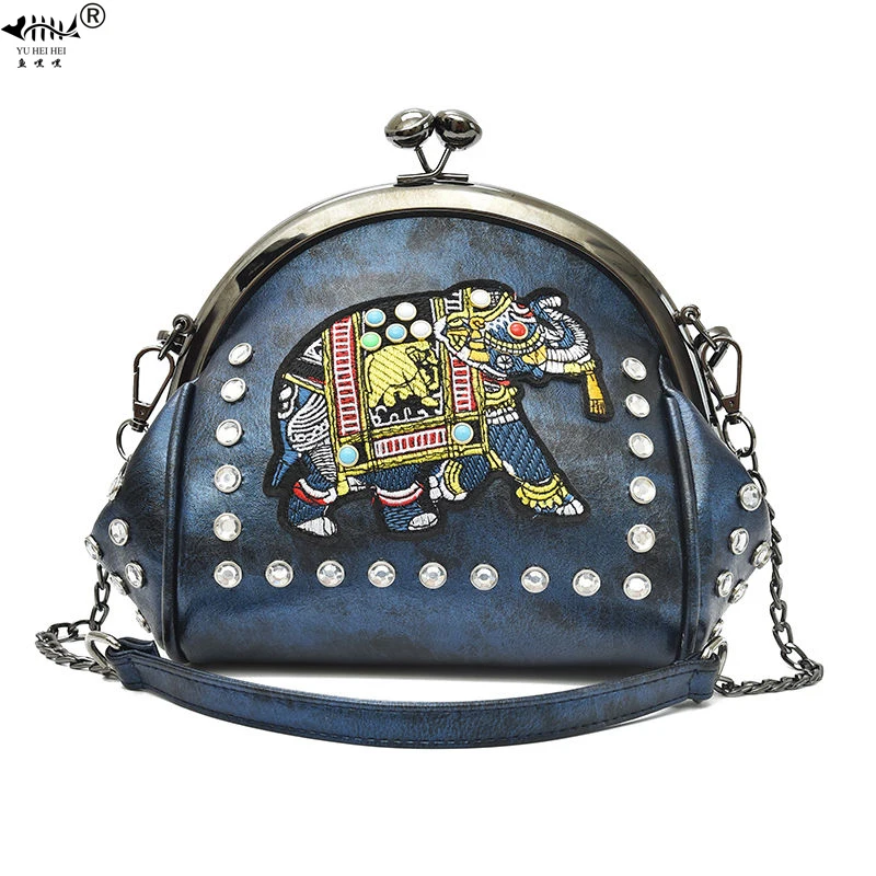 Top Trends: Embroidery Elephant Bag Lock Shell Bags PU Leather Chain Women Shoulder Crossbody Bag 48 Pcs Insert Diamonds Women&#039;s Handbags Shoppable Styles