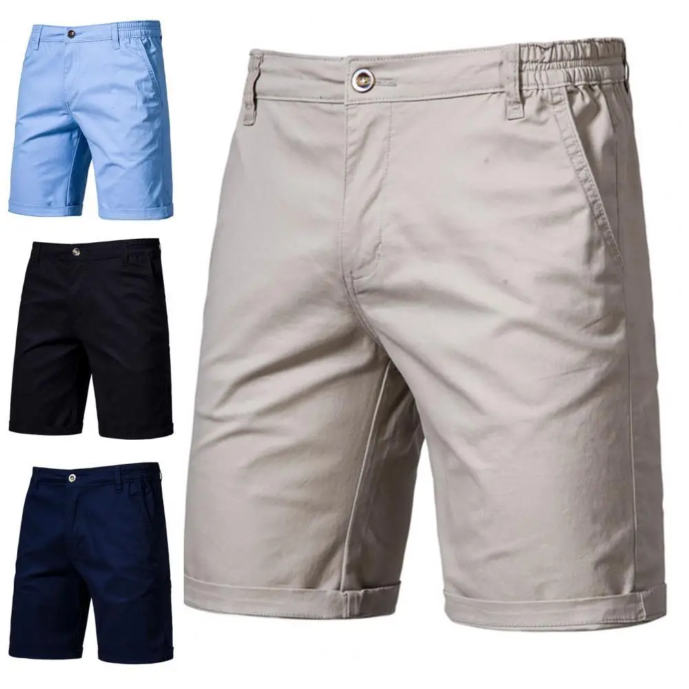 Top Trends: 60% Dropshipping Summer Casual Men Shorts Solid Color All-match Elastic Waist Mid Waist Straight Business Shorts Pants Shoppable Styles