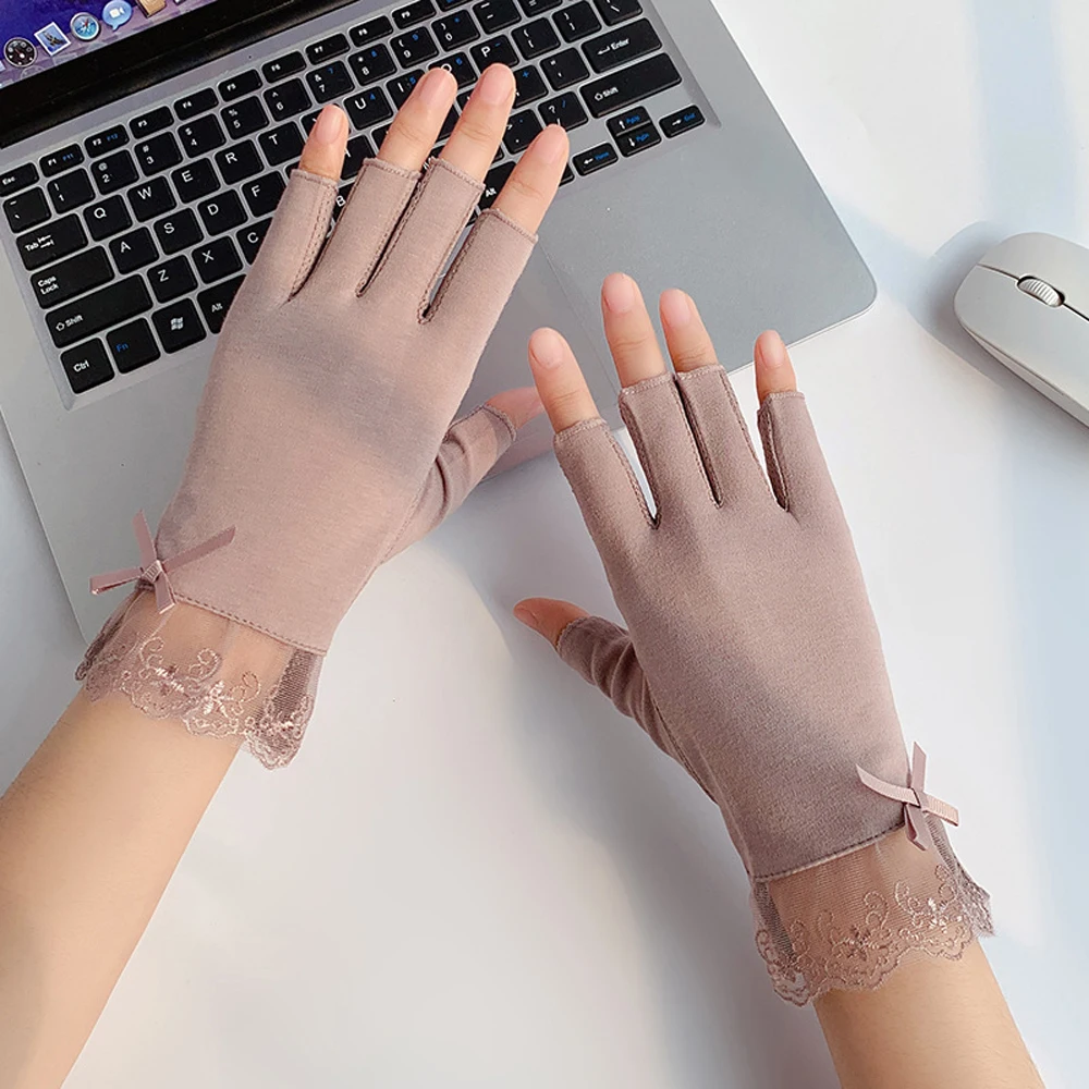 Top Trends: Fashion Sexy Embroidered Lace Mitten Half Finger Gloves Summer Breathable Sunscreen Anti-UV Cycling Drive Non-Slip Thin Gloves Shoppable Styles