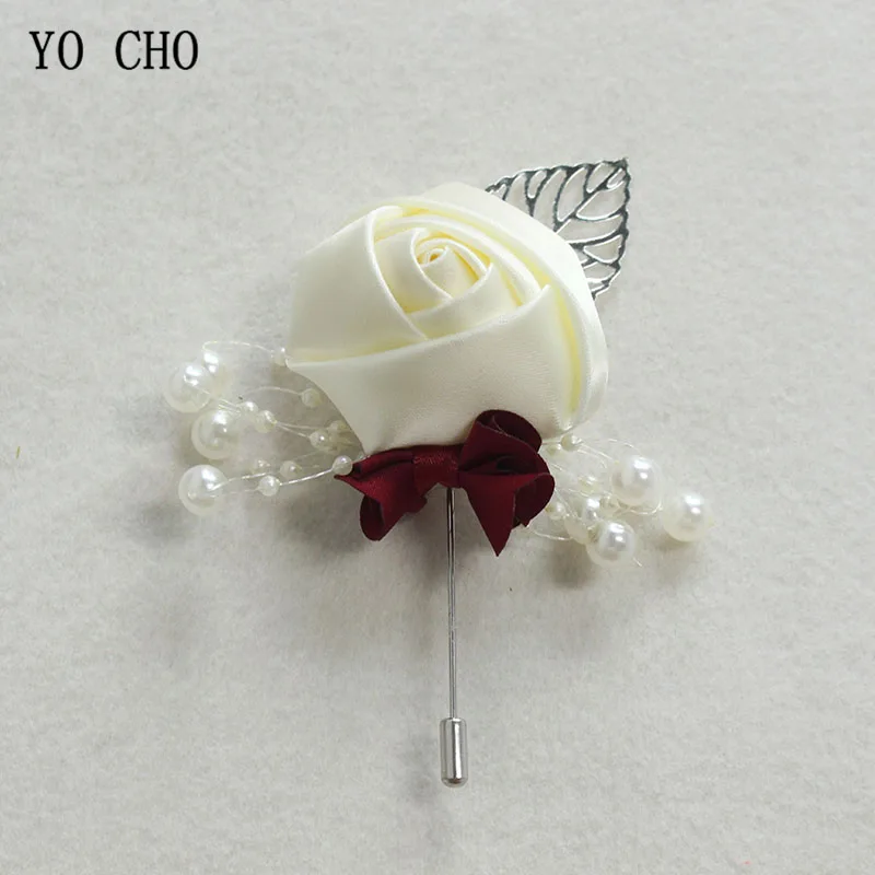 Top Trends: YO CHO Wedding Corsage Flower Silk Rose Groom Boutonniere Buttonhole Pin Boutonniere Men Wedding Planner Marriage Corsage Flower Shoppable Styles