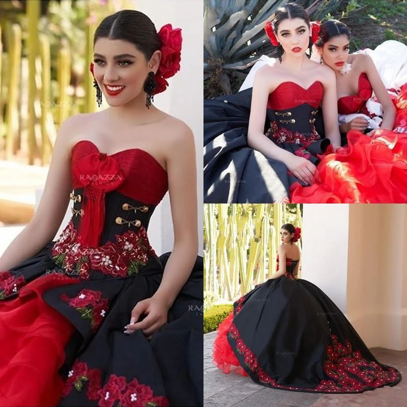 Top Trends: Embroidery Black Ball Gown Quinceanera Dresses Off Shoulder Ruffles Mexican Sweet 16 Dresses Vestidos De Quinceaneras Custom Shoppable Styles